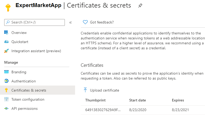 آپلود certificate در Azure